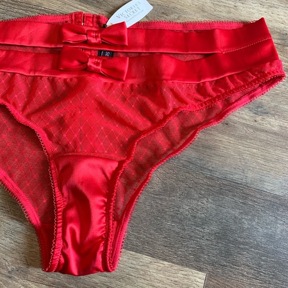 VS Christmas Fishnet Lace Satin Cutout Panty with Bows - Picture 3 of 7